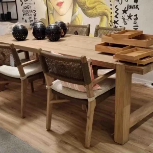 Gommaire - Tisch Jacob + 4x Stuhl Fiona Outdoor Teak / Geflecht - LP 6.271,- EUR